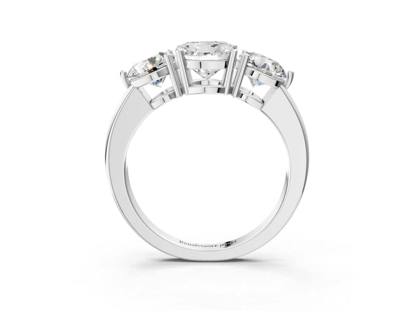 10K White Gold 1.50 Carat D VS1 Round Diamond Three-Stone Ring with Prong Setting and Classic Band