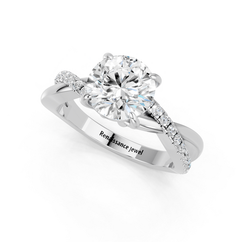White gold Round Cut Diamond Twist Band Solitaire with Prong Setting_27