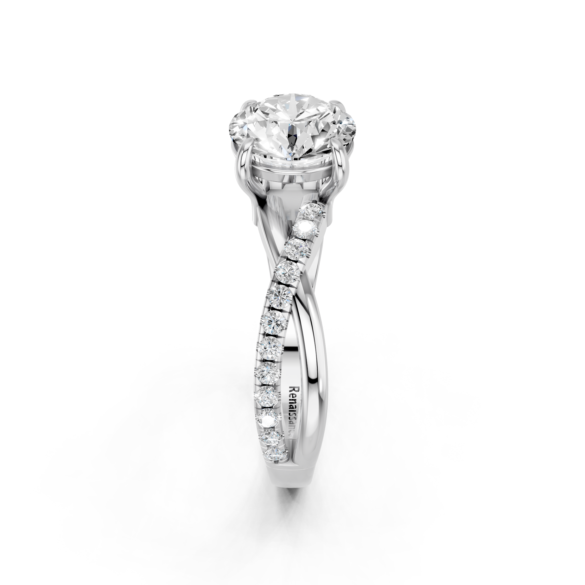 White gold Round Cut Diamond Twist Band Solitaire with Prong Setting_28