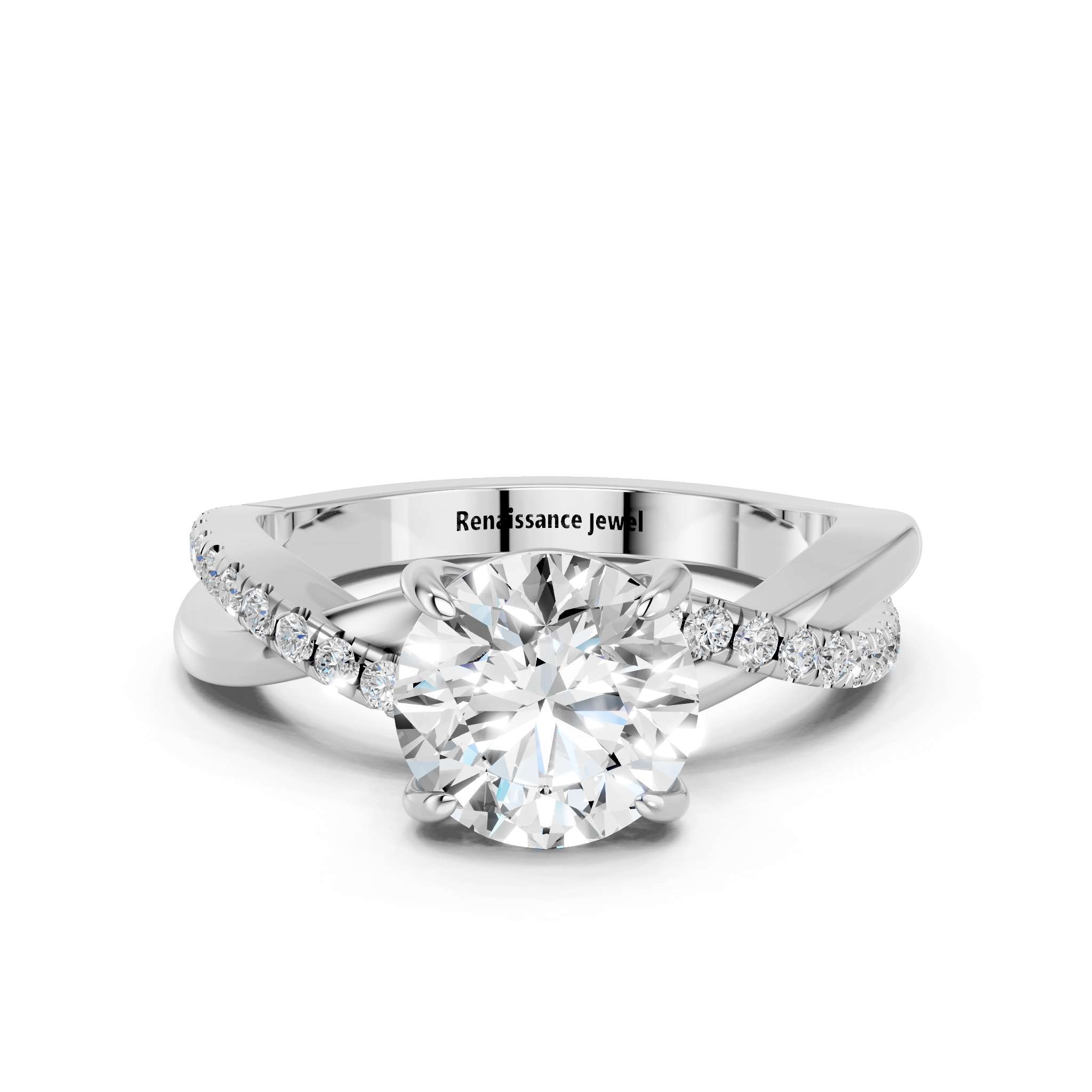 White gold Round Cut Diamond Twist Band Solitaire with Prong Setting_35