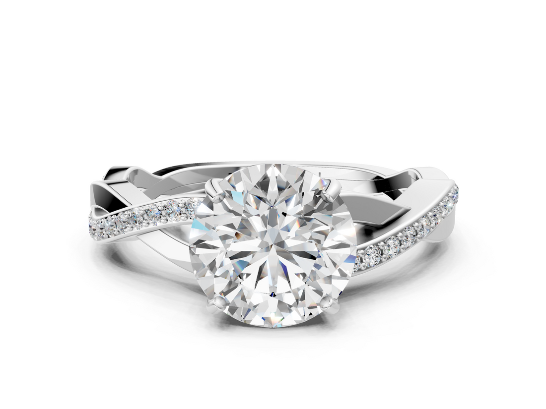 White gold Round Cut Diamond Twisted Band Engagement Ring with Prong Setting_39