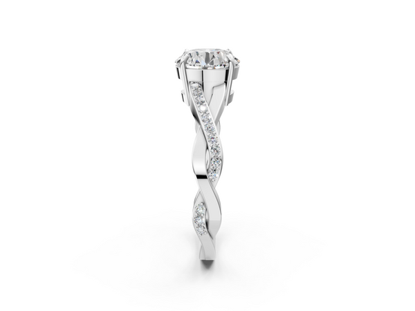White gold Round Cut Diamond Twisted Band Engagement Ring with Prong Setting