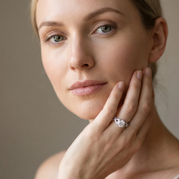 White gold Princess Cut Cut Diamond Twisted Band with Milgrain Pave Setting and Four-Prong Setting