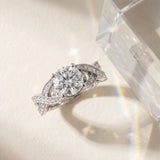 White gold Round Cut Diamond Twisted Band with Milgrain Pave Setting and Four-Prong Setting_19