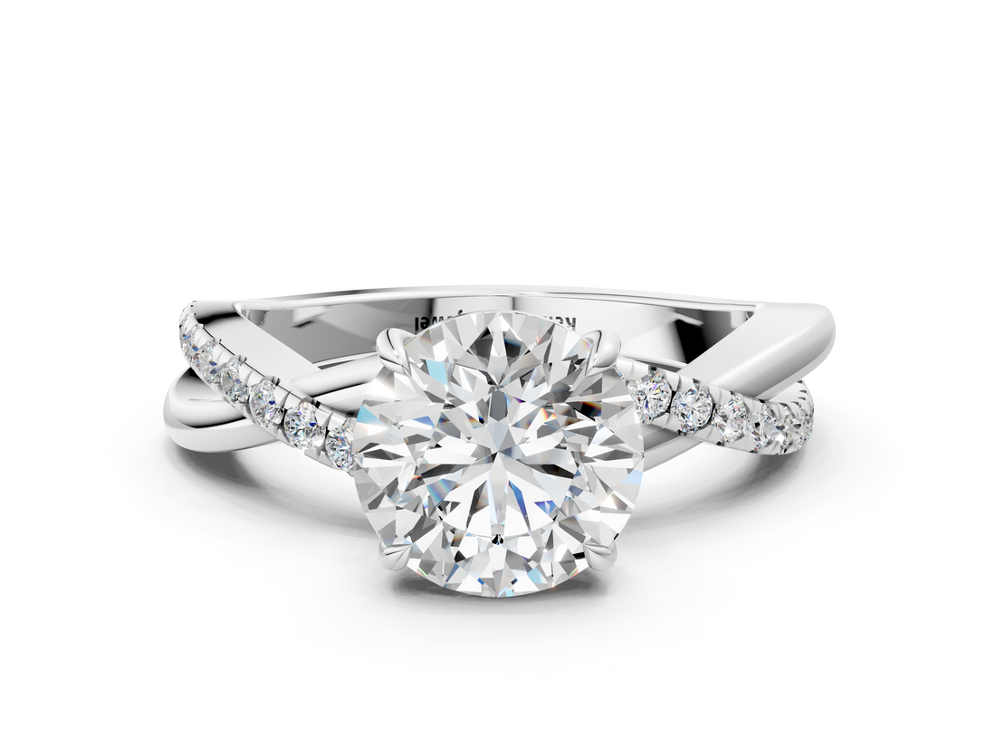 White gold Round Cut Diamond Twisted Band with Pavé Setting and Four-Prong Setting_55
