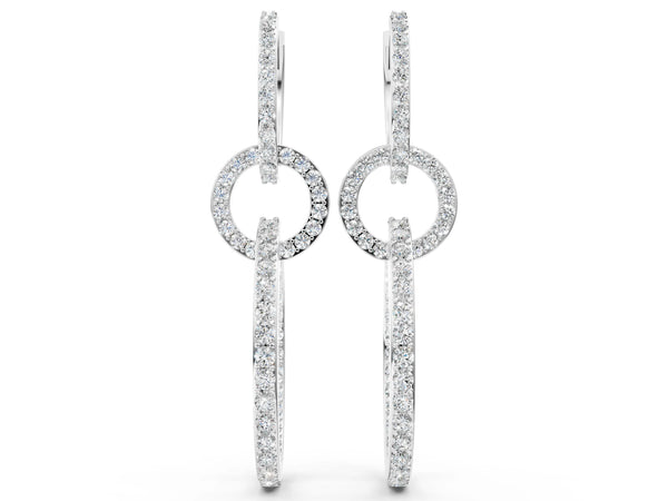 White gold Round Cut Diamond Twisted Link Drop Earrings