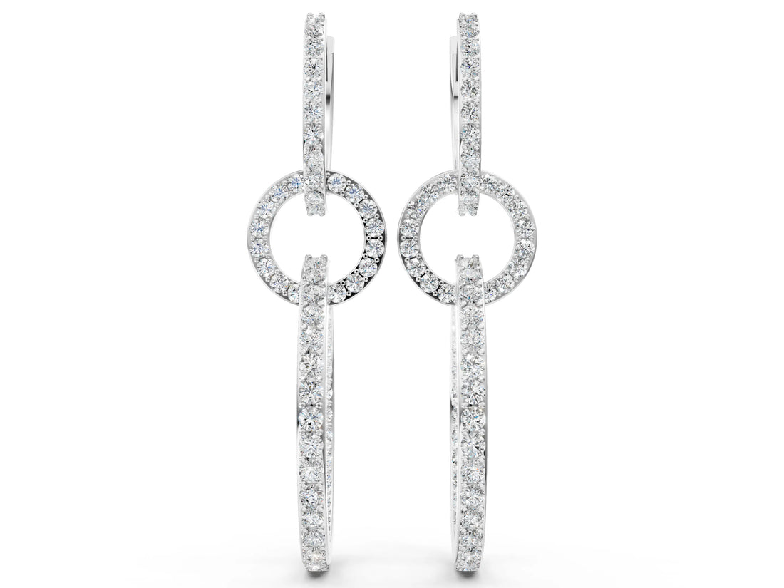 White gold Round Cut Diamond Twisted Link Drop Earrings