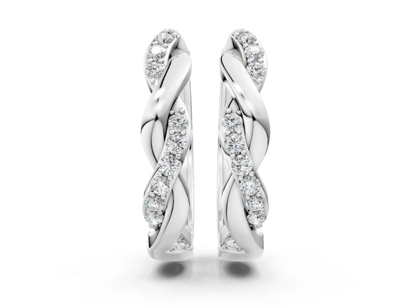 Platinum Round Cut Diamond Twisted Pavé Hoop Earrings