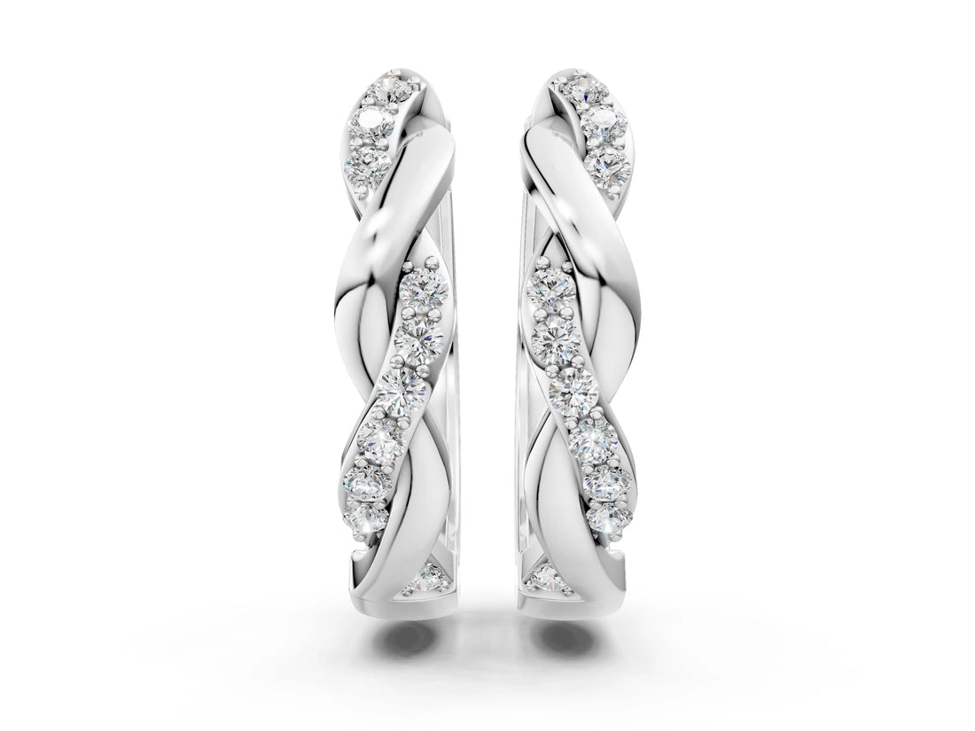White gold Round Cut Diamond Twisted Pavé Hoop Earrings_10