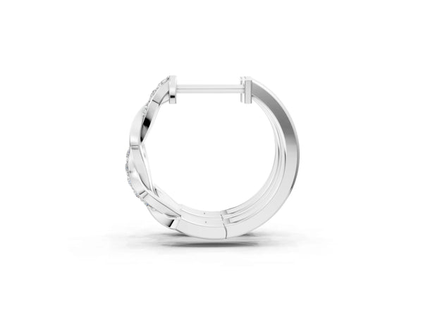 Silver Round Cut Diamond Twisted Pavé Hoop Earrings