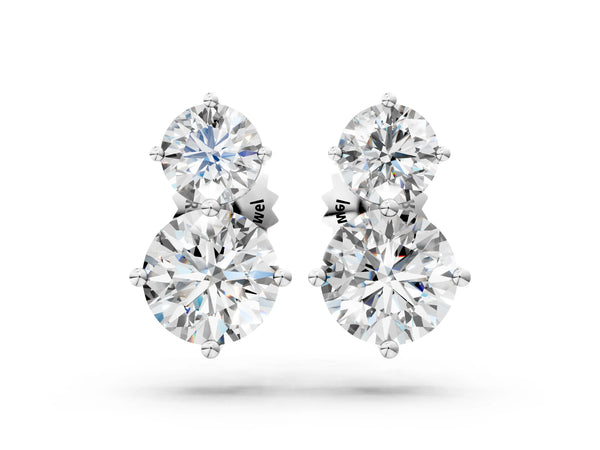 Silver Round Cut Diamond Two Stone Stud Earrings