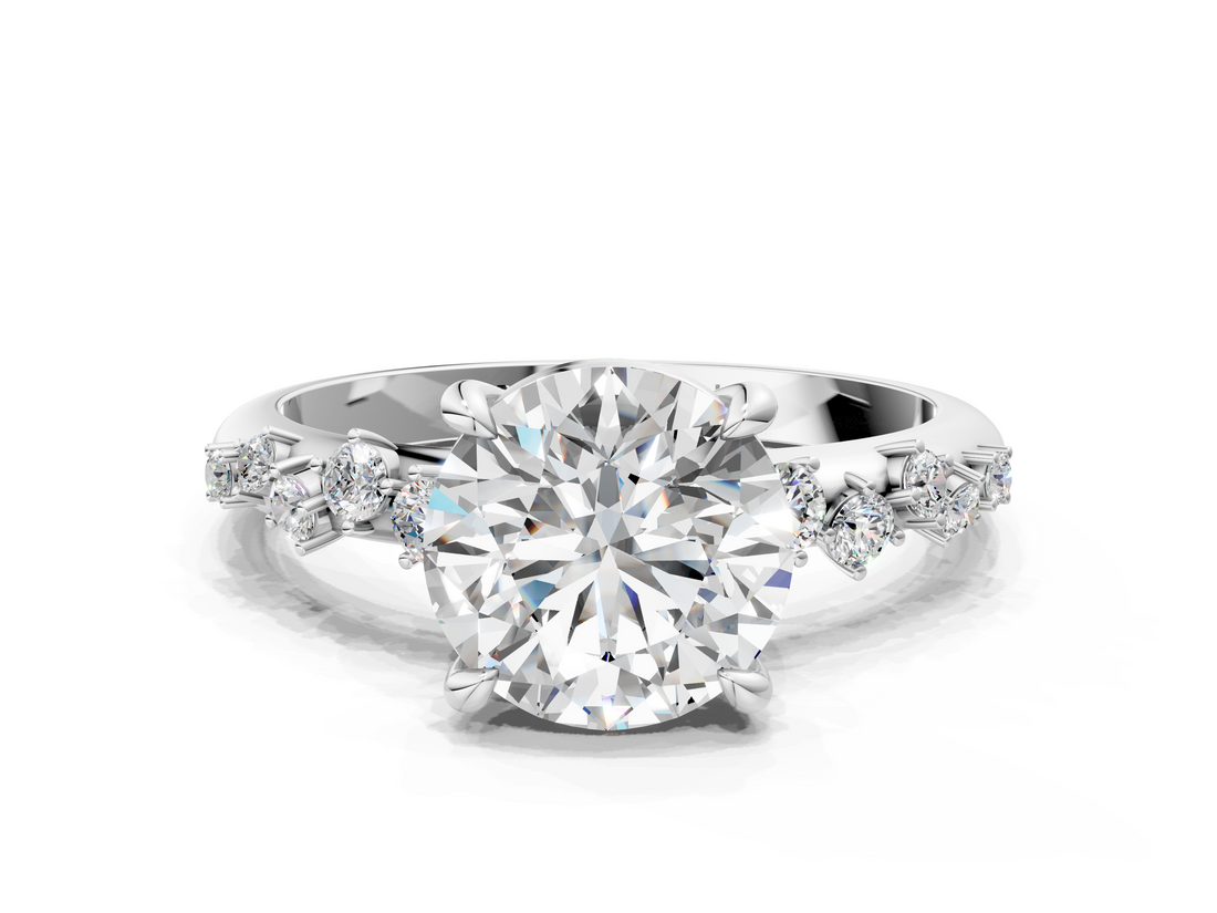 White gold Round Cut Diamond Vine Band with Four-Prong Setting_87