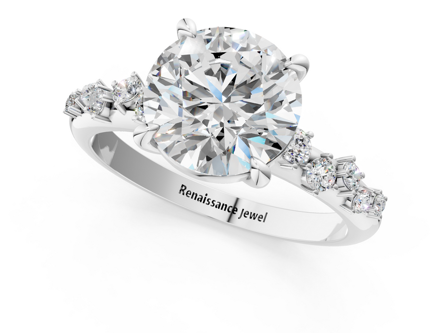 White gold Round Cut Diamond Vine Band with Four-Prong Setting