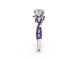 White gold Round Cut Diamond with Amethyst side stone Halo Twist Band Solitaire Prong Setting Ring_14