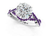 White gold Round Cut Diamond with Amethyst side stone Halo Twist Band Solitaire Prong Setting Ring_14