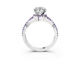 White gold Round Cut Diamond with Amethyst side stone Halo Twist Band Solitaire Prong Setting Ring_15