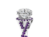 White gold Round Cut Diamond with Amethyst side stone Halo Twist Band Solitaire Prong Setting Ring_18