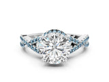White gold Round Cut Diamond with Aquamarine side stone Halo Twist Band Solitaire Prong Setting Ring_12