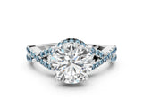 White gold Round Cut Diamond with Aquamarine side stone Halo Twist Band Solitaire Prong Setting Ring_24