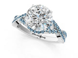 White gold Round Cut Diamond with Aquamarine side stone Halo Twist Band Solitaire Prong Setting Ring_25