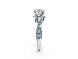 White gold Round Cut Diamond with Aquamarine side stone Halo Twist Band Solitaire Prong Setting Ring_26