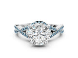 White gold Round Cut Diamond with Aquamarine side stone Halo Twist Band Solitaire Prong Setting Ring_36