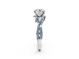 White gold Round Cut Diamond with Aquamarine side stone Halo Twist Band Solitaire Prong Setting Ring_38