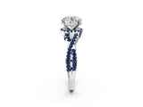 White gold Round Cut Diamond with Blue Sapphire side stone Halo Twist Band Solitaire Prong Setting Ring_14