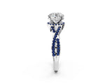 White gold Round Cut Diamond with Blue Sapphire side stone Halo Twist Band Solitaire Prong Setting Ring_52