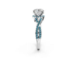 White gold Round Cut Diamond with Blue Topaz side stone Halo Twist Band Solitaire Prong Setting Ring_14