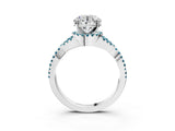 White gold Round Cut Diamond with Blue Topaz side stone Halo Twist Band Solitaire Prong Setting Ring_15