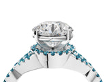 White gold Round Cut Diamond with Blue Topaz side stone Halo Twist Band Solitaire Prong Setting Ring_16