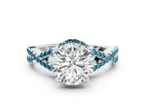 White gold Round Cut Diamond with Blue Topaz side stone Halo Twist Band Solitaire Prong Setting Ring_25