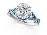 White gold Round Cut Diamond with Blue Topaz side stone Halo Twist Band Solitaire Prong Setting Ring_26