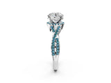 White gold Round Cut Diamond with Blue Topaz side stone Halo Twist Band Solitaire Prong Setting Ring_27