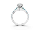 White gold Round Cut Diamond with Blue Topaz side stone Halo Twist Band Solitaire Prong Setting Ring_28