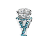 White gold Round Cut Diamond with Blue Topaz side stone Halo Twist Band Solitaire Prong Setting Ring_30