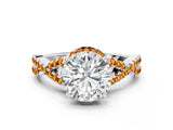 White gold Round Cut Diamond with Citrine side stone Halo Twist Band Solitaire Prong Setting Ring_12