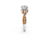 White gold Round Cut Diamond with Citrine side stone Halo Twist Band Solitaire Prong Setting Ring_14
