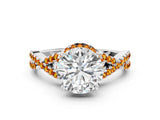 White gold Round Cut Diamond with Citrine side stone Halo Twist Band Solitaire Prong Setting Ring_24