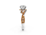 White gold Round Cut Diamond with Citrine side stone Halo Twist Band Solitaire Prong Setting Ring_26