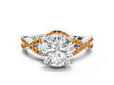 White gold Round Cut Diamond with Citrine side stone Halo Twist Band Solitaire Prong Setting Ring_60