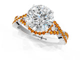 White gold Round Cut Diamond with Citrine side stone Halo Twist Band Solitaire Prong Setting Ring_61