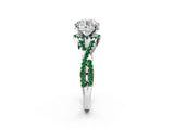 White gold Round Cut Diamond with Emerald side stone Halo Twist Band Solitaire Prong Setting Ring_14