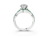 White gold Round Cut Diamond with Emerald side stone Halo Twist Band Solitaire Prong Setting Ring_15