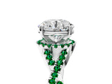 White gold Round Cut Diamond with Emerald side stone Halo Twist Band Solitaire Prong Setting Ring_17