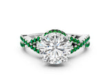White gold Round Cut Diamond with Emerald side stone Halo Twist Band Solitaire Prong Setting Ring_24
