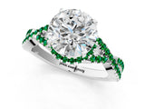 White gold Round Cut Diamond with Emerald side stone Halo Twist Band Solitaire Prong Setting Ring_25