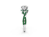 White gold Round Cut Diamond with Emerald side stone Halo Twist Band Solitaire Prong Setting Ring_26