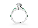 White gold Round Cut Diamond with Emerald side stone Halo Twist Band Solitaire Prong Setting Ring_27